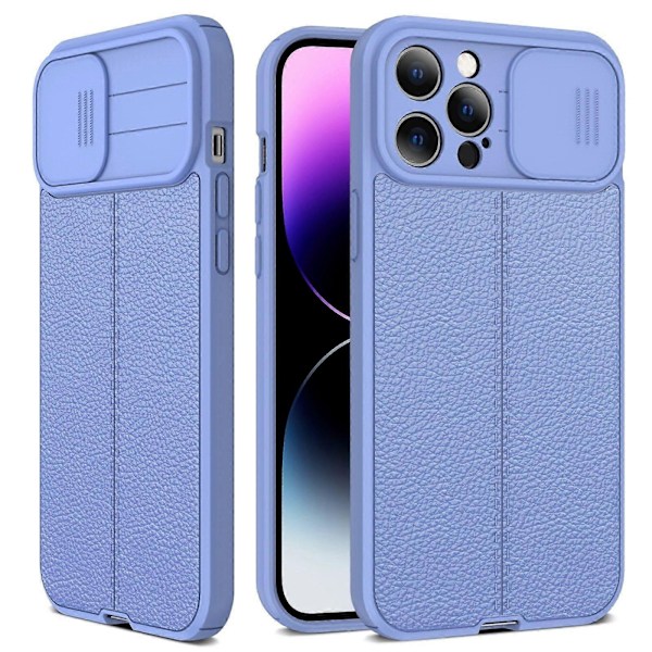 Litchi-tekstur Sliding Camshield TPU Beskyttelsesdeksel til iPhone 14 Pro