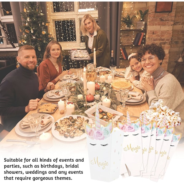 12 st Unicorn Popcornlådor, Barnkalas Papp Kartong Godis Presentask