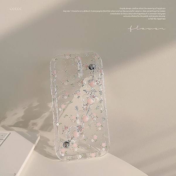 Transparent mobilskal med blomstermönster för iPhone 13 Pro Max, TPU-skal med blomdekorationskedja