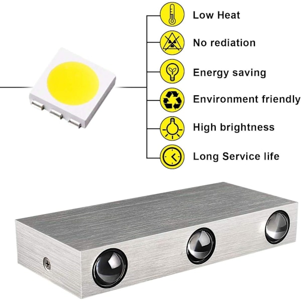 LED Vägglampa 6W med 6 LED-lampor Inomhus Dekorativ Belysning Modern Aluminiumlampa för Sovrum Trapphall Vardagsrum Kontor Veranda Butik