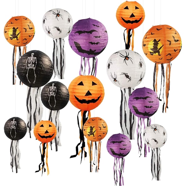 15 st Halloween-papperslytor, vikbara lyktor, dekorationer