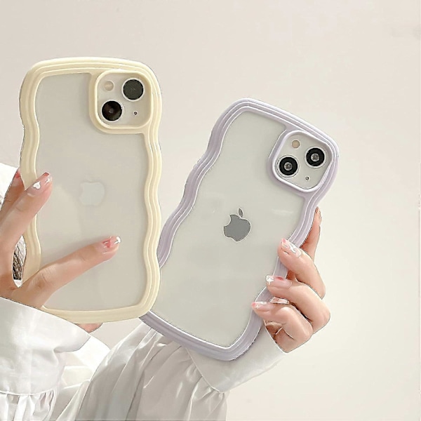 Kompatibel med iPhone 15 Pro Max Skal, Transparent Sött Lockigt Enkelt Vågskal Estetisk Design Stötfångare för Flickor Kvinnor Mjukt TPU Skyddsskal - Rosa