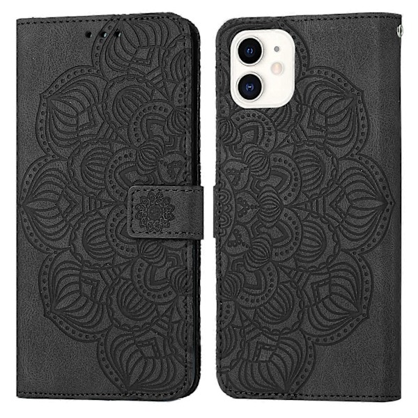 Mandala-präglat flipfodral i läder för iPhone 12 mini