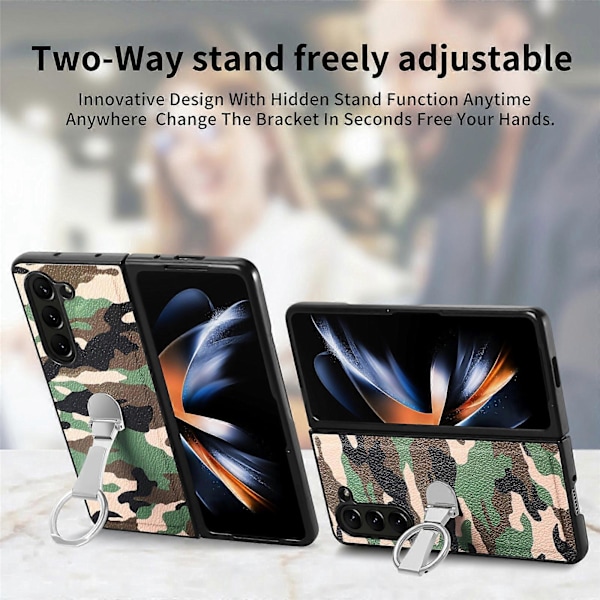 Skal för Samsung Galaxy Z Fold 5 med Ring, Läder Kamouflage Mobilskal kompatibla med Samsung Galaxy Z Fold5
