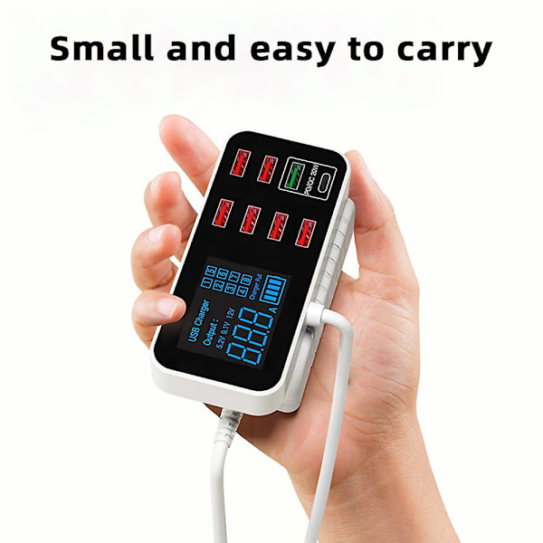 Multi USB-oplader med LCD-display, smartphone