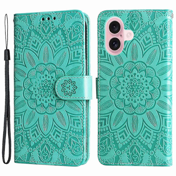 iPhone 16 PU-nahkainen puhelinpidiketeline, painettu auringonkukka, korttipidike, puhelinkuori