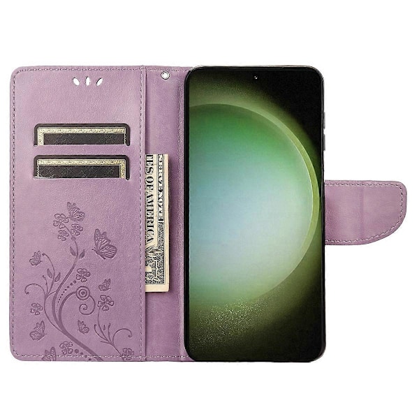 Flip læder telefoncover med sommerfugl og blomstermønster til Samsung Galaxy S23 Ultra 5G