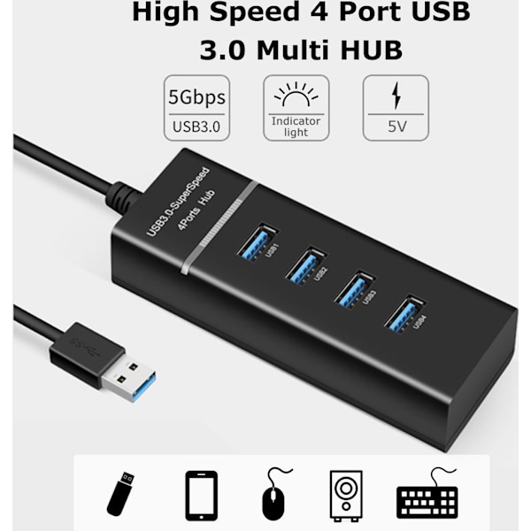 Hög Hastighet 4-Portars USB 3.0 Multi HUB Splitter Förlängning