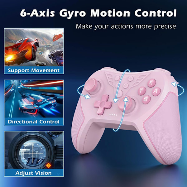 Controller til Switch, trådløs controller kompatibel med Switch Lite/Oled, TURBO/Macro programmering/justerbar vibration/6-akset gyroskop - Pink Pink
