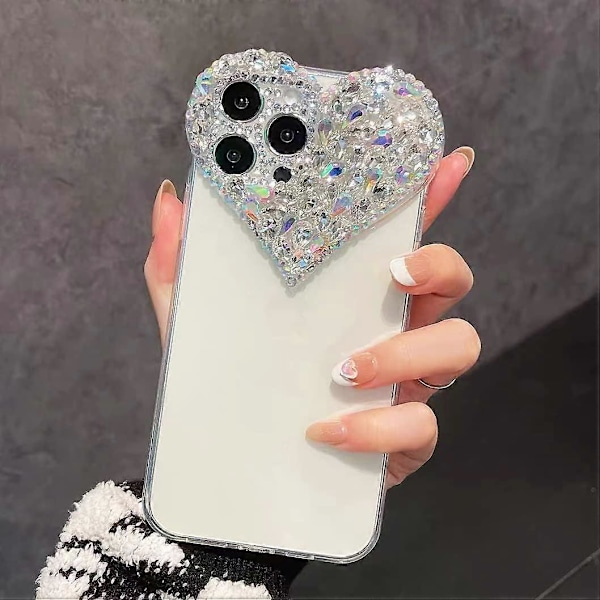 Kompatibelt med iPhone 15 Pro Max skal för Kvinnor Flickor Lyx Bling Strass 3D Diamant Kärlek Skal Sött Rosa Glitter Glittrigt Skyddande Skal