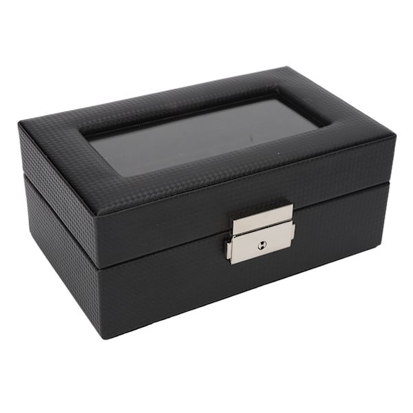 Klocka med 3 fack Låsbar liten PU-klocklåda med transparent lock för män Kvinnors armband Svart