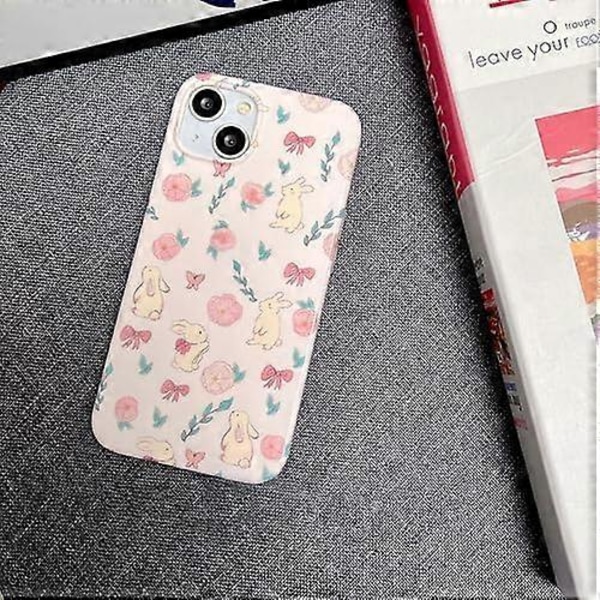 Rosa Blommig Kanin Mobilskal för iPhone 15 Pro Max, Sött Korea 3D Kanin Blomma Tecknat Skal för Kvinnor Flickor