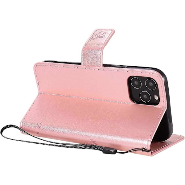 iPhone 12 Pro (6,1 tommer) Etui, PU Læder Wallet Etui, Stødsikkert Flip Etui Cover Retro Præget Kat og Træ Serie til iPhone 12 Pro (6,1 tommer) - Rose