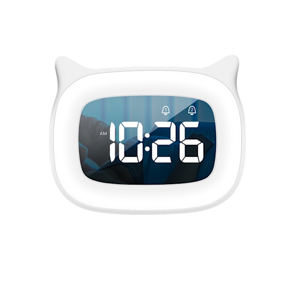 Mini Söta Katt Sängbord Cartoon Alarmklocka Led Luminous white 10