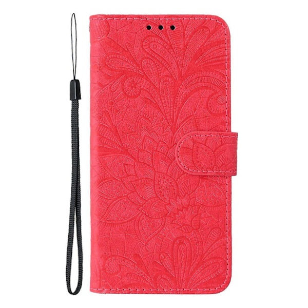 iPhone 15 -puhelimen suojakotelo pitsikukilla, PU-nahkainen lompakkokotelo