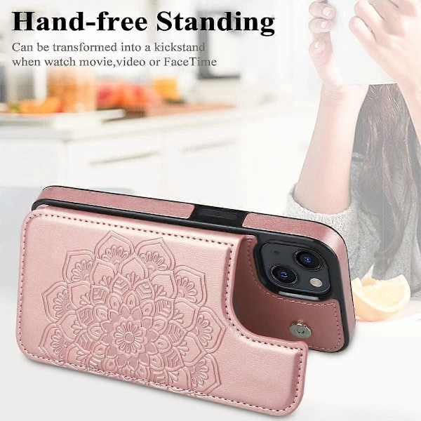 iPhone 15 Etui med Kortholder, Blomst Magnetisk Bagside Flip Etui til iPhone 15 Wallet Etui til Kvinder
