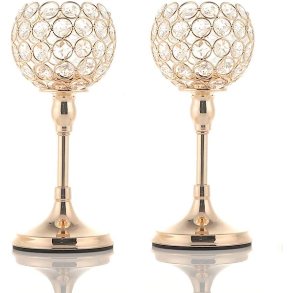 2 ljusstakar i guld kristall (höjd: 25 cm)