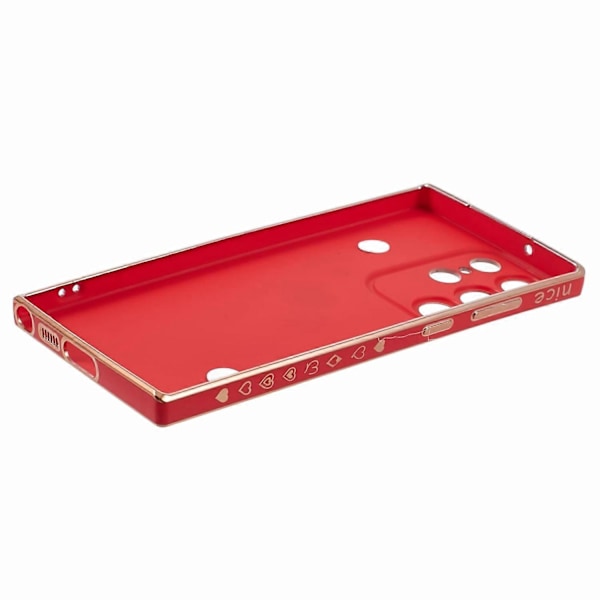 TPU-etui med elektroplettering til Samsung Galaxy S23 Ultra med plys hjerteformet rem