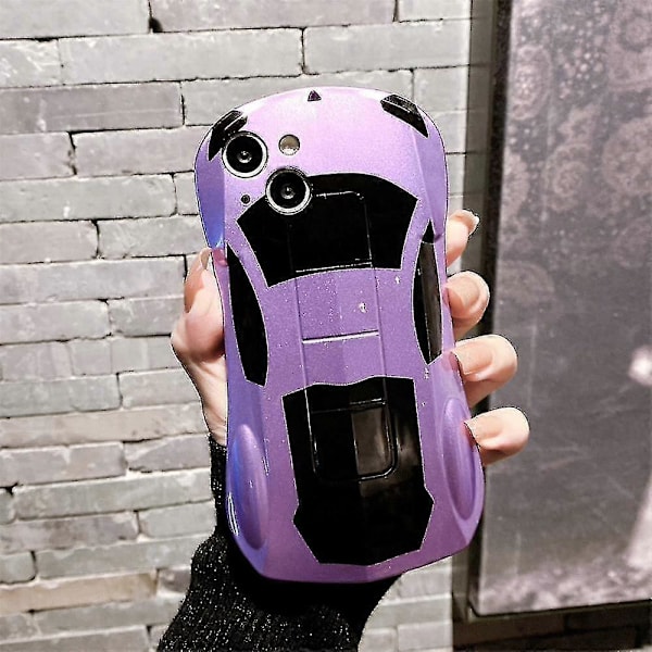 iPhone 14 Pro Max -kotelo, tyylikäs 3D-urheiluauto, joustava silikonikumi, iskunkestävä pehmeä IMD-puskurikotelo, (violetti)