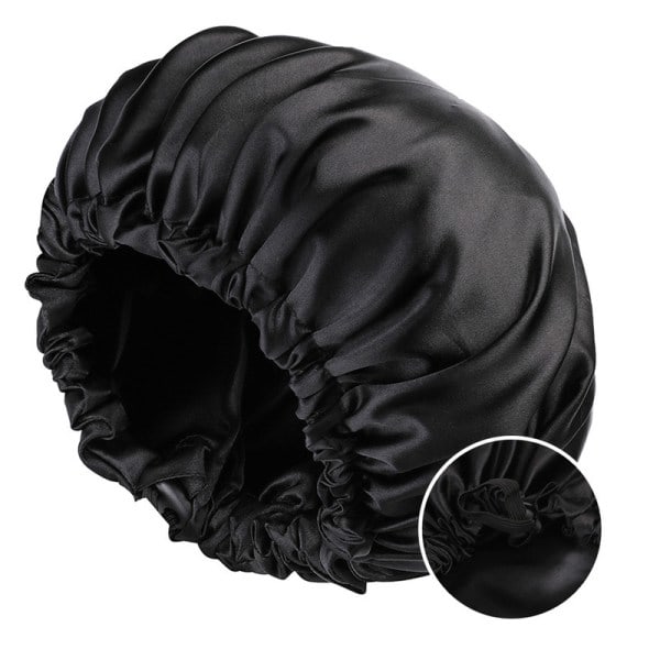 Dam Dubbellagers Satin Natthuva Skönhet och Frisering Justerbara Knappar Grå+svart Justerbar Gray+black