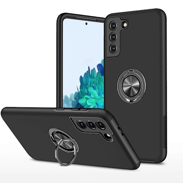 Samsung Galaxy S21 5G PC + TPU Iskunkestävä Magneettinen Suojakotelo Piilotetulla Sormipidikkeellä