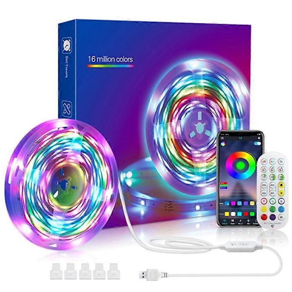 LED Strip 10m, Flerfarvet Soveværelse LED Strip 5050 RGB LED Lys, Hovedbånd med Fjernbetjening, Bluetooth App til at Kontrollere Strippen i Synkronisering wi