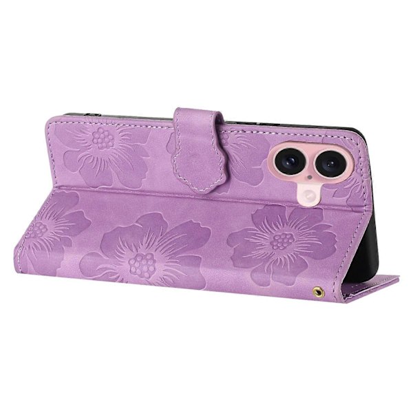 Læder Flip Wallet Etui med Kortlommer og Blomsterprint til iPhone 16