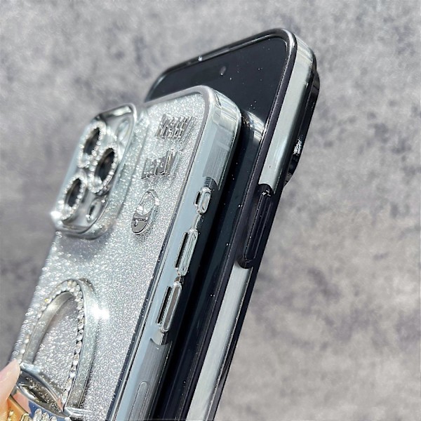 För iPhone 15 Pro Skal Spegel Ställ TPU+PC Gradient Glitter Mobilskal