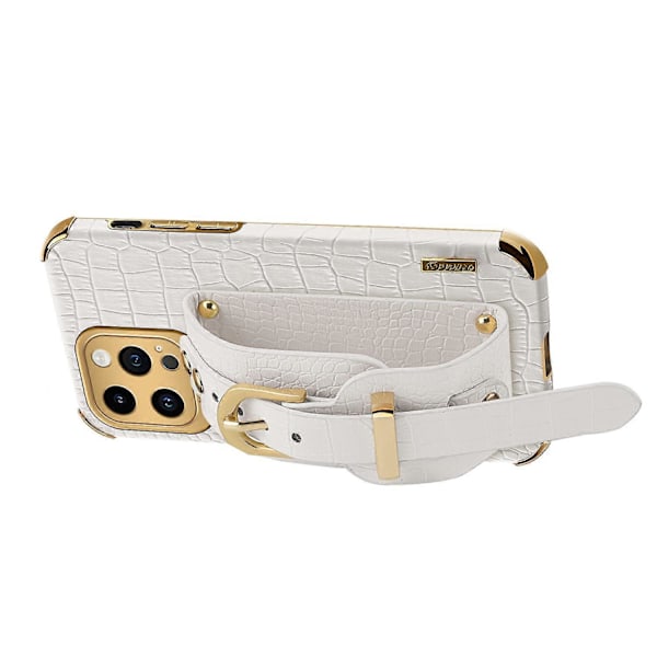 Krokodille tekstur 6D galvaniseret armbånds etui i PU læder + TPU telefoncover til iPhone 14 Pro