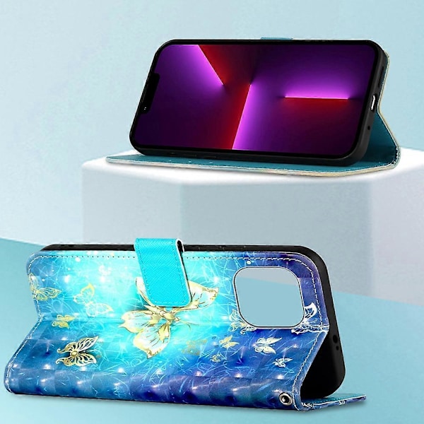 3D-malet vandret flip læder telefoncover til iPhone 14