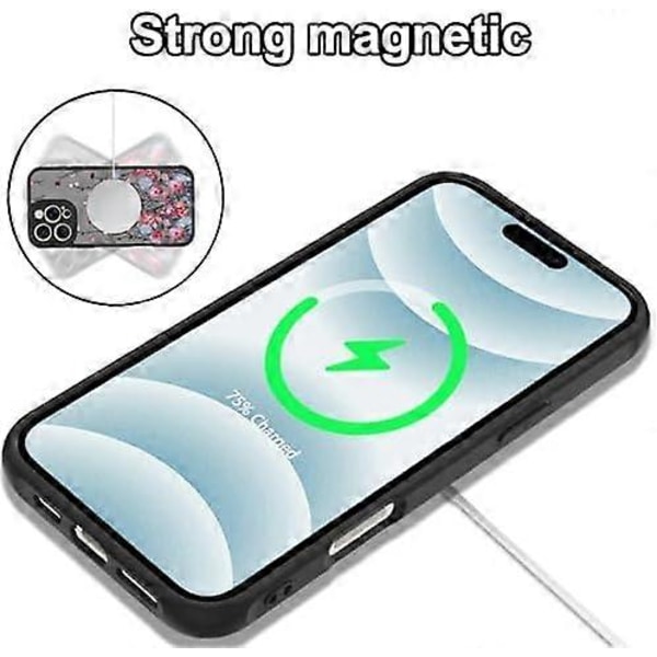 Magnetiskt skal för iPhone 16 Pro Max [Kompatibelt med MagSafe] Sött, moderiktigt, blommigt, genomskinligt, matt hårt skal, stöttåligt, anti-repor - Röd F