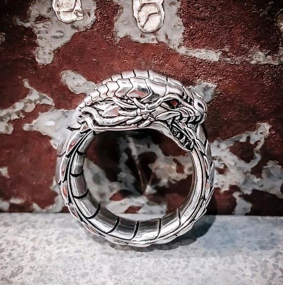 Punk Dragon Ring, drakring, gotisk roséguld drakhuvudring 9