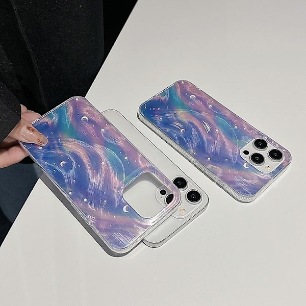 För iPhone 12 Dubbla Lager Gradient Dröm Stjärnklar Akryl Hybrid TPU Telefonfodral