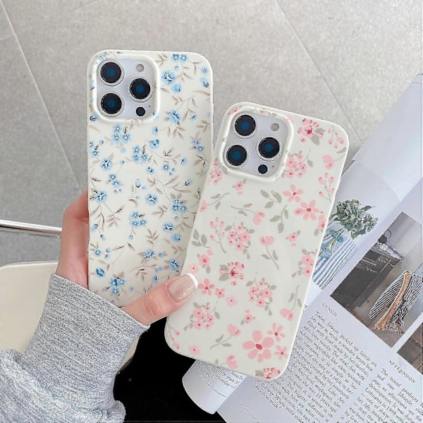 Skal för iPhone 16 Pro Max, Sött Rosa Blommönster Estetiskt Telefonskal, Upphöjt Kameraskydd Mjukt Slim TPU Stöttåligt Skyddande Telefonskal