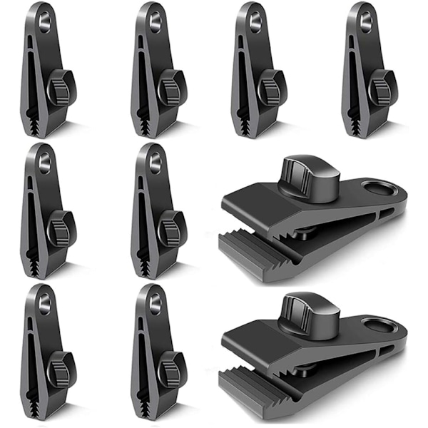 10-pack Tarpklämmor Tältklämmor, Tarpkrokar Vindklämmor (Svart)