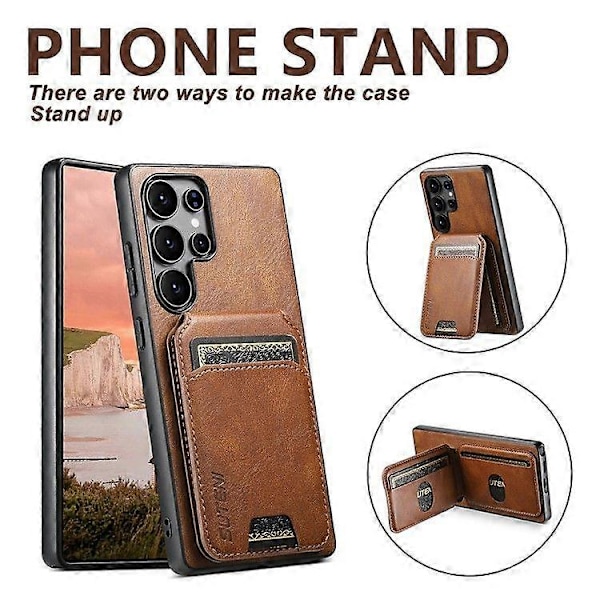 Skyddande telefonfodral för Samsung Galaxy S25 Ultra, vaxig textur PU-läder + TPU-kortplatser Ställ Telefonfodral