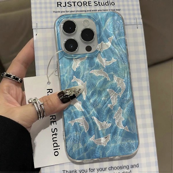 Mobilskal för iPhone 15 Pro, Delfinmönster TPU+PC IMD Baksida