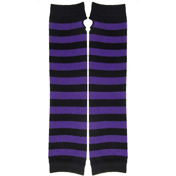 Lange Strikkede Vanter Knæhøje Stribede Sokker Leggings Festkostume Tilbehør 2 Par Sæt, Sort og Lilla, One Size Lilla