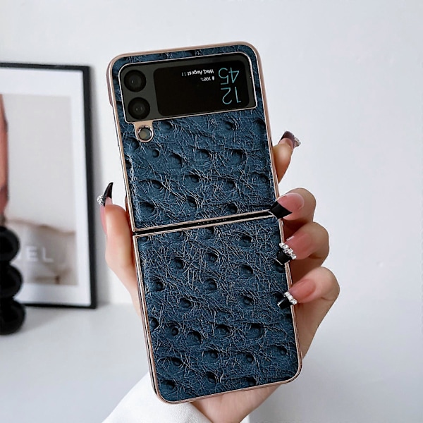 Samsung Galaxy Z Flip4 5G nahkainen strutsikuvioinen nano-galvanointi puhelinkotelo