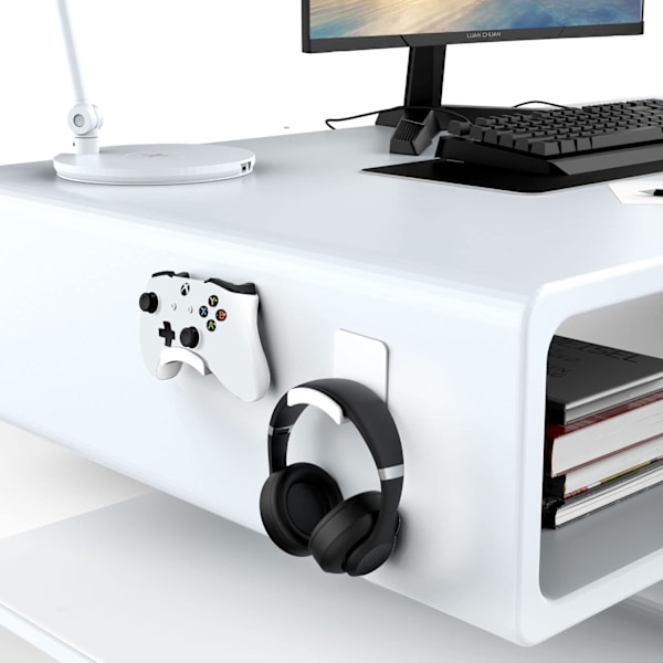 Hörlurshållare - Starkt självhäftande hörlurskrok för gaminghörlurar & handkontroller upp till 1 kg, Vit White