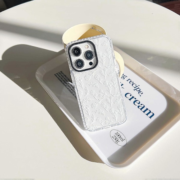 1 stk. designet for iPhone 16 Pro Max-deksel, søte, klare silikonhvite blomster, for kvinner og jenter, sklisikkert og ripebestandig telefondeksel (kompatibelt med iPh