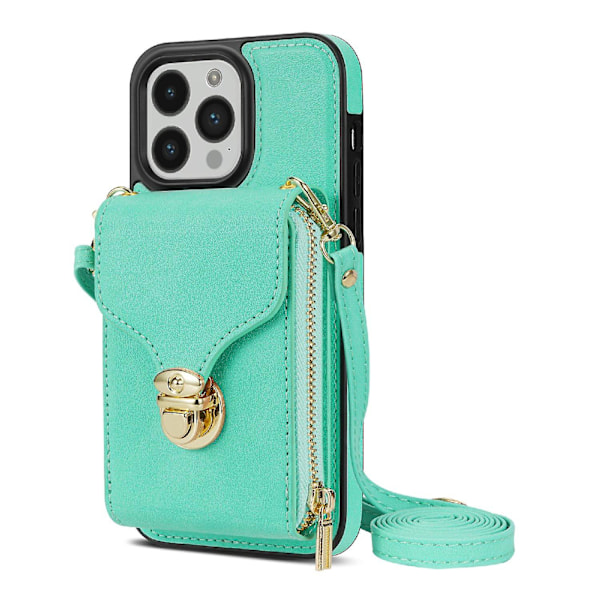 iPhone 14 Pro Max PU-nahka + TPU-jalustalla varustettu puhelinkotelo korttipaikalla ja vetoketjullisella pussilla