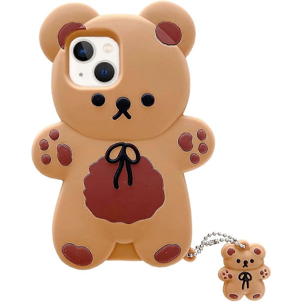 Kawaii Mobilskal Passar iPhone 14, Sött Tecknad Björn Mobilskal med Nyckelring Teddybjörn Mobilskal 3D Skal Mjukt Silikon Stötsäkert Skydd Dam Gi