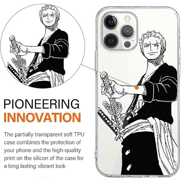 2-pack Skal för iPhone 12 Pro/iPhone 12 6.1'', Anime One Piece Luffy Zoro Manga Design Mönster Transparent Skal Mjukt Stötsäkert TPU-skydd för iPhon