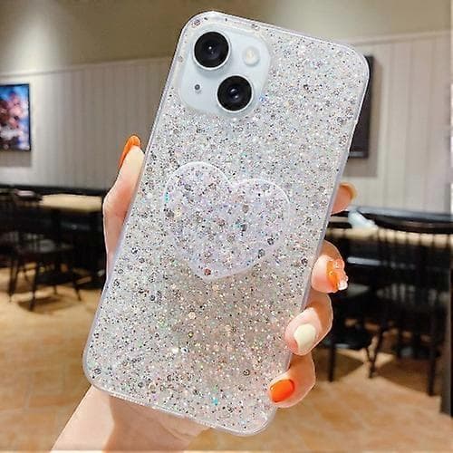 Stjernedryss Paljett Hjerte Stativ Epoxy TPU Mobiltelefon Deksel for iPhone 15