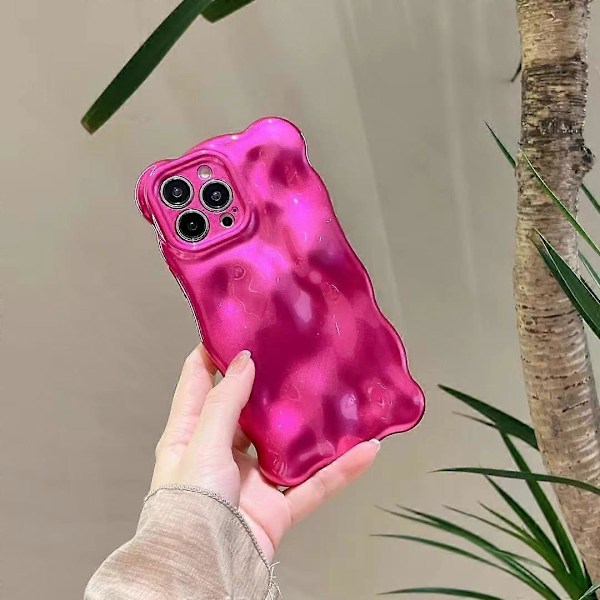 Skal för iPhone 15, Cool Hot Pink Bubble Design 3D Meteoritmönster Vågigt Lockigt Ram Glitter Skal, Stötsäkert Mjukt TPU Skydd, för iPhone 15