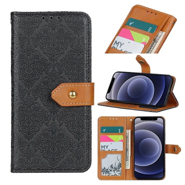 Til iPhone 12 mini Europæisk Blomsterpræget Kobberspænde Horisontal Flip PU Læder Etui med Holder & Kortpladser & Tegnebog & Fotoramme