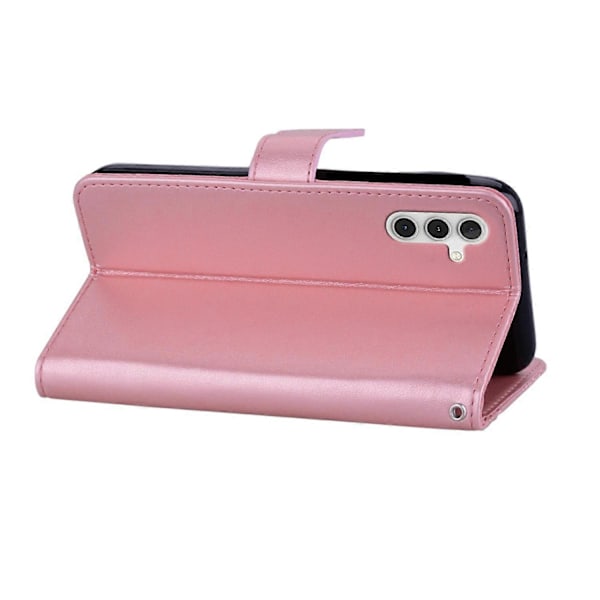 Fodral till Samsung Galaxy S25 Uggla Blomma Präglat Läderplånboksfodral med Rem - Roséguld