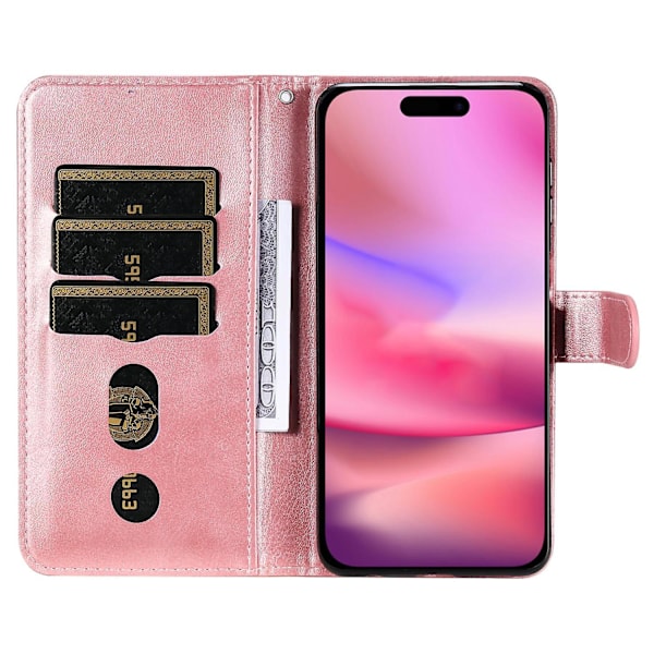 Til iPhone 16 Etui Lynlås Lommepung Stødsikkert PU Læder Telefon Cover - Pink