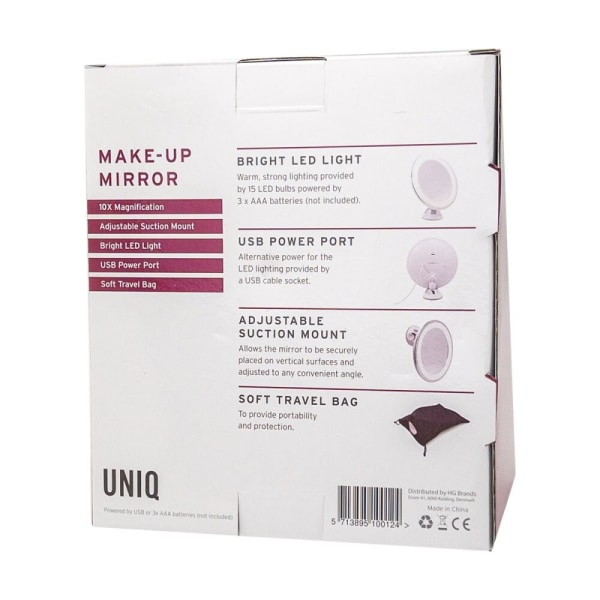 UNIQ Peili imukupilla, LED-valolla ja x10 suurennuksella, valkoinen